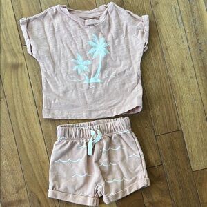 Kids Palm Tree Print Matching Set - Pink